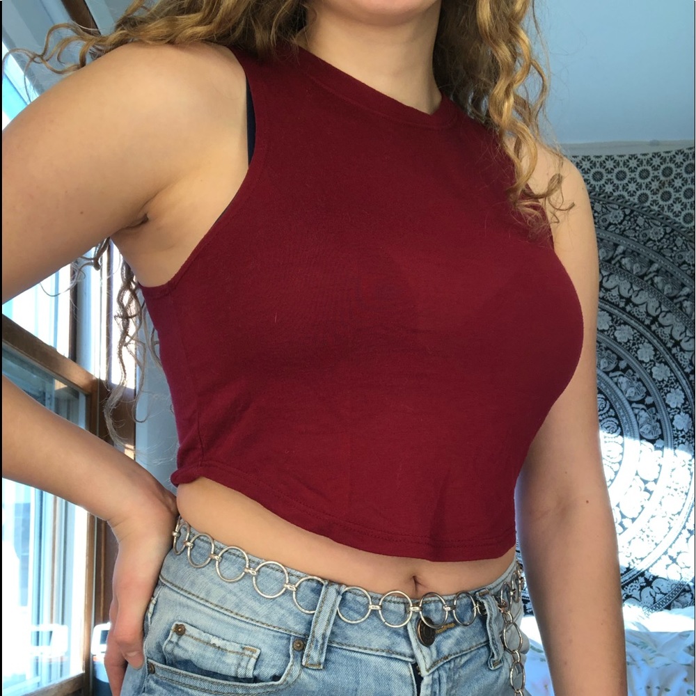 Burgundy High-Neck Cropped Top🥀